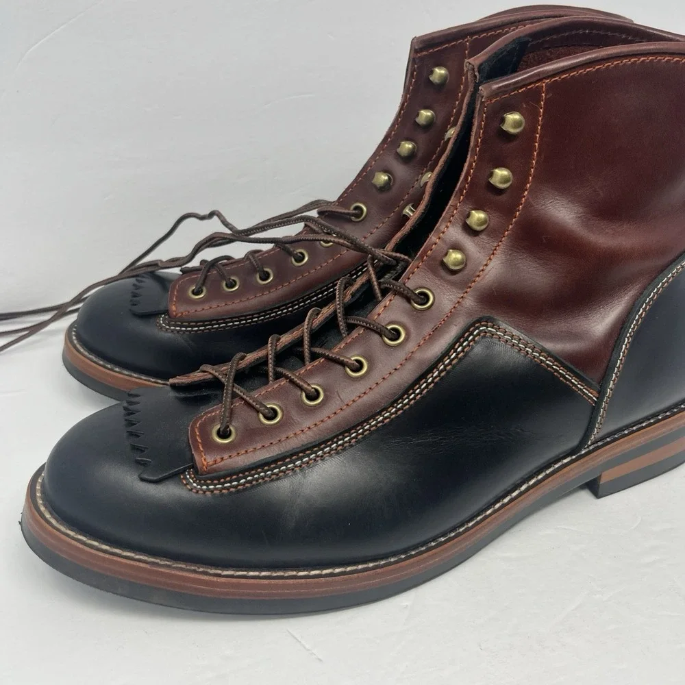 Taft 365 Men's Leather Lace-Up Ankle Combat Boots Round Toe Black/Cherry 12